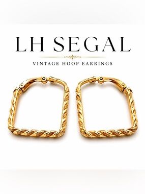 Vintage LH Segal California gold-tone white enamel hoop earrings